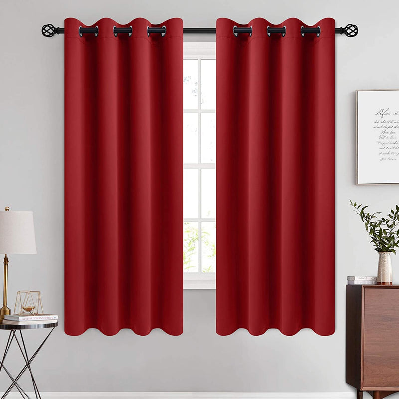 COSVIYA Grommet Blackout Room Darkening Curtains 84 Inch Length 2 Panels,Thick Polyester Light Blocking Insulated Thermal Window Curtain Dark Green Drapes for Bedroom/Living Room,52X84 Inches Home & Garden > Decor > Window Treatments > Curtains & Drapes COSVIYA Red 52W x 63L 