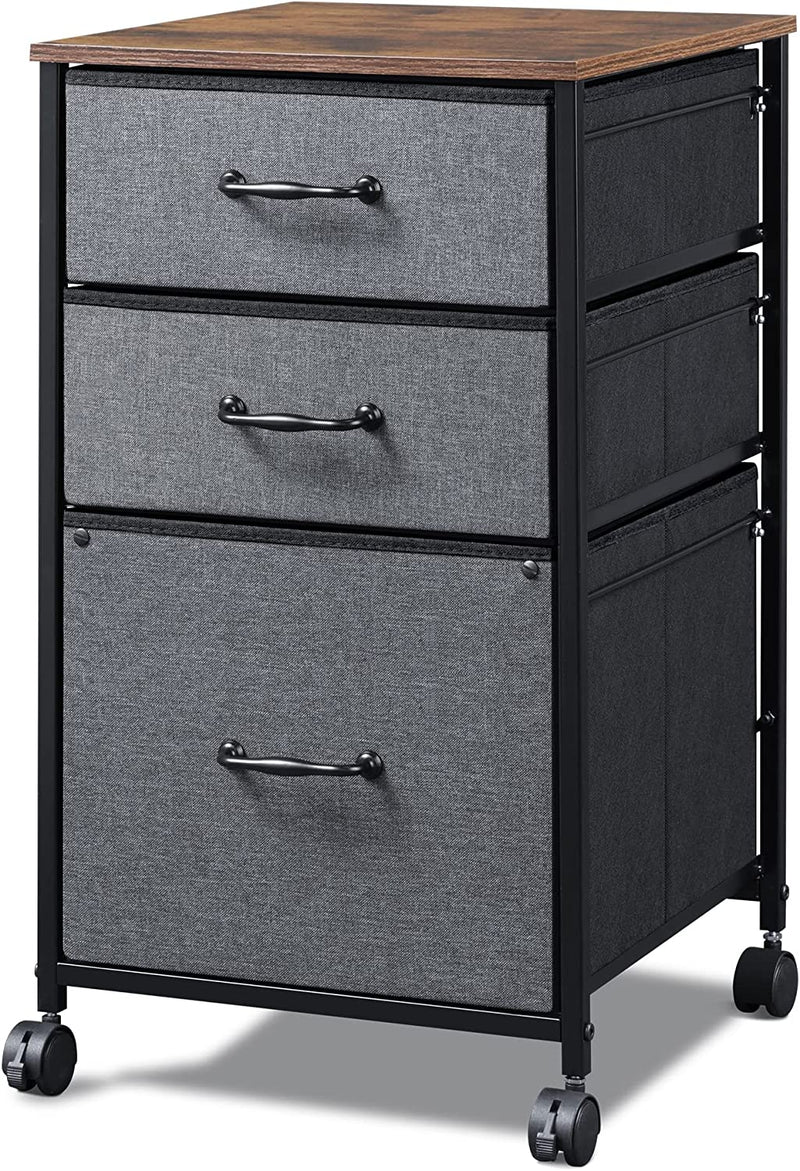 DEVAISE Mobile File Cabinet, Rolling Printer Stand with 3 Drawers, Fabric Vertical Filing Cabinet Fits A4 or Letter Size for Home Office, Charcoal Black Wood Grain Print Home & Garden > Household Supplies > Storage & Organization DEVAISE Rustic Brown  