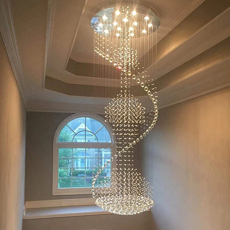 Siljoy Modern Spiral Crystal Chandelier Large Luxury Rain Drop Flush Mount Ceiling Light for Foyer Staircase Entryway D 32" X H 86.6" Home & Garden > Lighting > Lighting Fixtures > Chandeliers Siljoy   