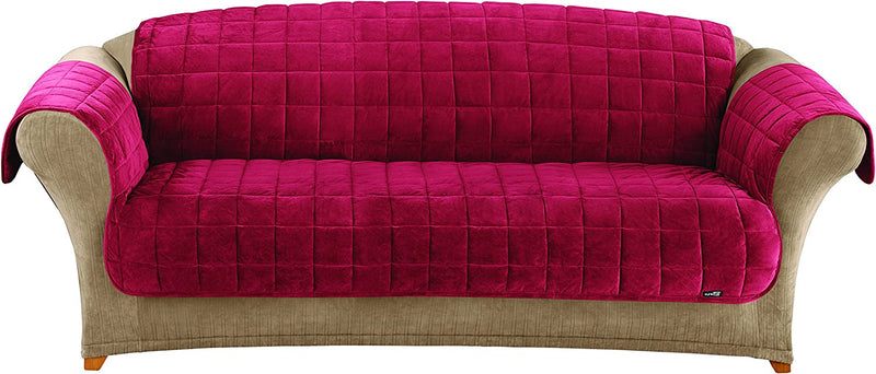 Surefit Deluxe Microban Sofa Furniture Cover, Quilted Velvet Polyester, Machine Washable, Ivory Home & Garden > Decor > Chair & Sofa Cushions SureFit Burgundy Sofa 