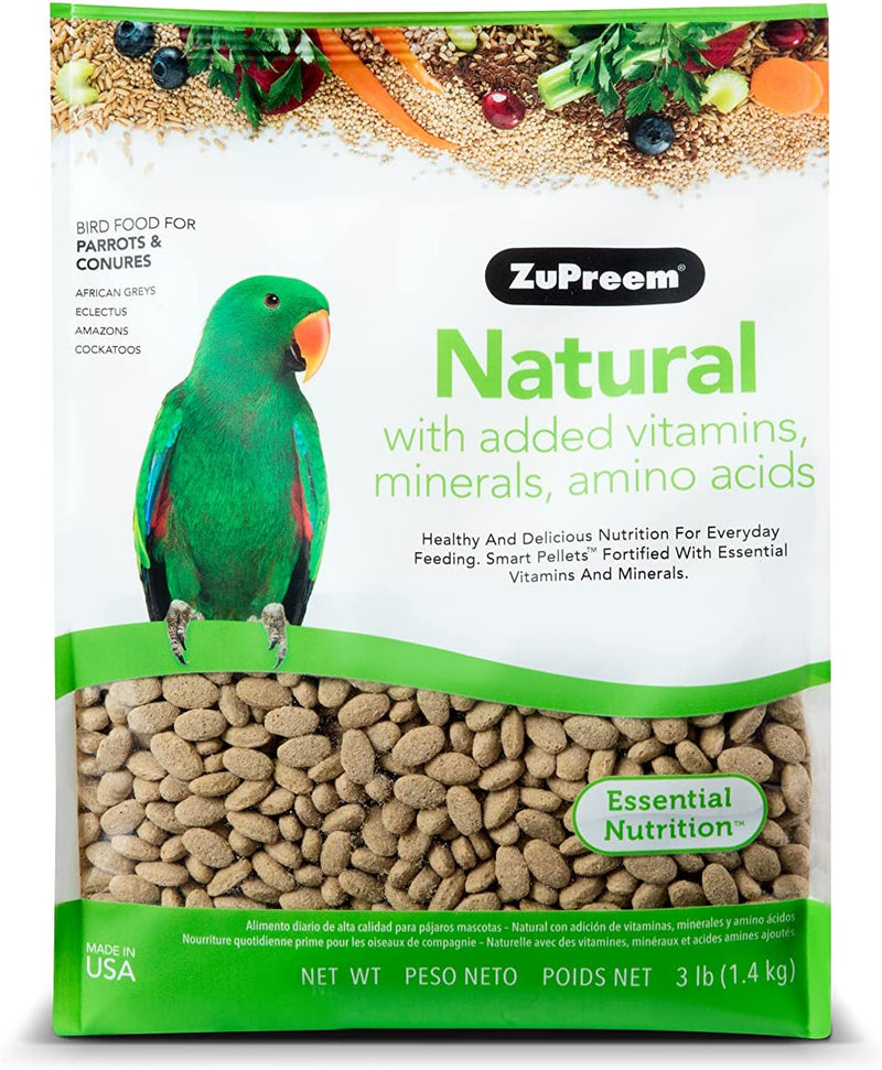 Zupreem Natural Bird Food Pellets for Parrots & Conures, 3 Lb (Pack of 2) - Daily Nutrition, Made in USA for Caiques, African Greys, Senegals, Amazons, Eclectus
