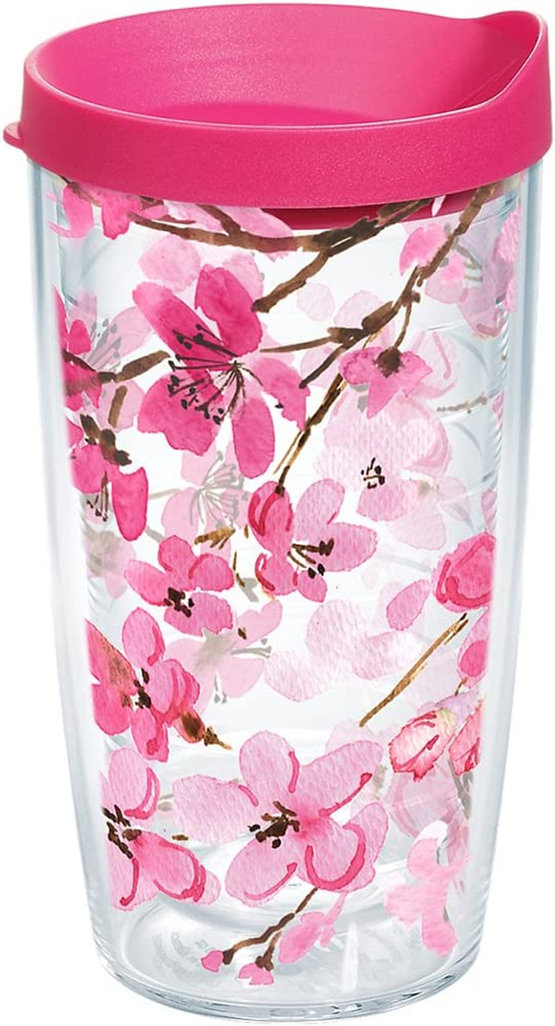 Tervis Made in USA Double Walled Sakura Japanese Cherry Blossom Insulated Tumbler Cup Keeps Drinks Cold & Hot, 24Oz, Classic - Lidded