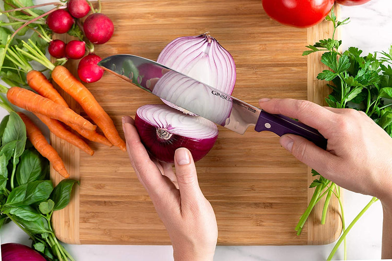 GINSU KIS-PU-DS-014-4 Kiso Dishwasher Safe Purple 14 Piece Knife Set with Black Block, 9" W X 15" H X 5" D Home & Garden > Kitchen & Dining > Kitchen Tools & Utensils > Kitchen Knives Ginsu   