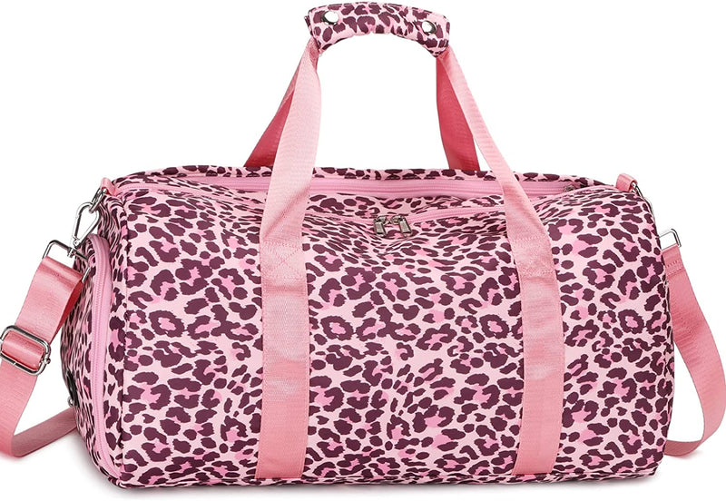 Sports Gym Bag, JIANYA Weekender Overnight Travel Duffle Bag with Wet Pocket & Shoe Compartment for Women Teen Girls Home & Garden > Household Supplies > Storage & Organization JIANYA Leopard Pink  