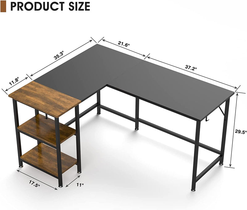 Klvied L Shaped Desk for Home Office, Double Color L Table with Storage Shelves, Reversible Corner Computer Desk, Space-Saving Desk Workstation, Industrial Simple Wooden Writing Table, Black Home & Garden > Household Supplies > Storage & Organization Klvied   
