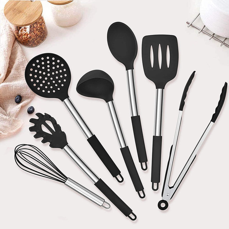 Homikit 27 Pieces Silicone Cooking Utensils Set with Holder, Kitchen Utensil Sets for Nonstick Cookware, Black Kitchen Tools Spatula with Stainless Steel Handle, Heat Resistant Home & Garden > Kitchen & Dining > Kitchen Tools & Utensils Homikit   