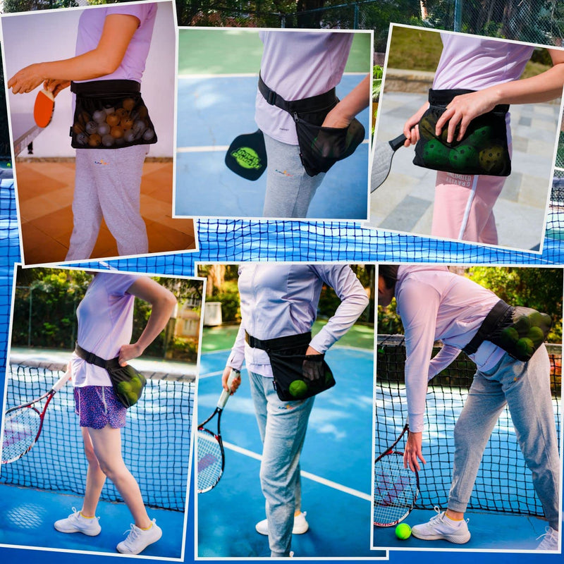 Tennis Ball Holder, Pickleball Holder Bag for Women, Men & Teens, TOPJUM Ball Pouch, Mesh Waist Hip Bag Carrier, Easy Holding 6-8 Pickle Balls or Tennis, Versatile Accessories & Gifts