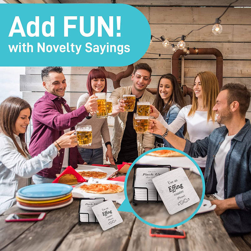 Funny Coasters for Drinks Absorbent with Holder - 6 Pcs Novelty Gifts Set - 6 Sayings - Unique Present for Friends, Men, Women, Housewarming, Birthday, Living Room Decor, White Elephant, Holiday Party Home & Garden > Kitchen & Dining > Barware Ultimate Hostess   