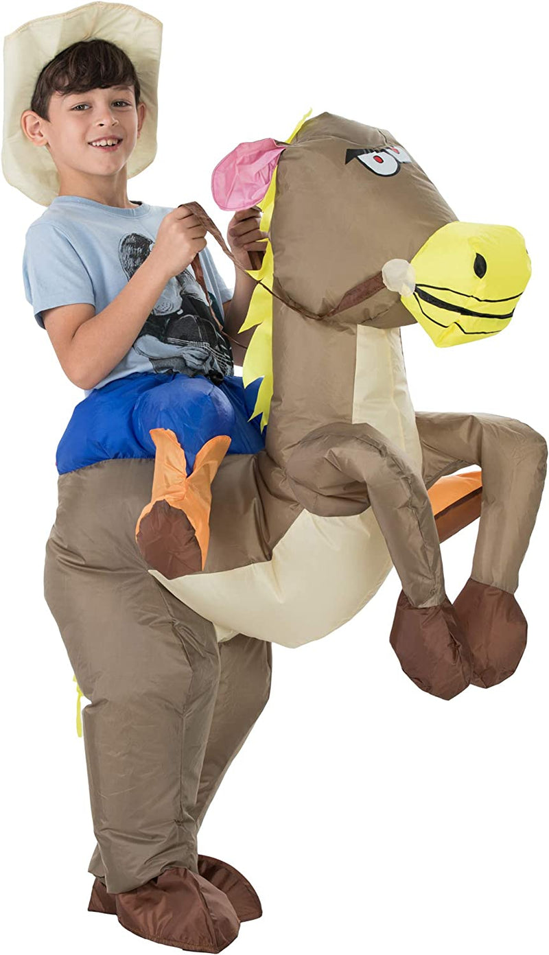 TOLOCO Inflatable Costume Adults and Kid, Cowboy Costume, Inflatable Horse Costum, Blow up Costume Halloween  Does Not Apply Kid  