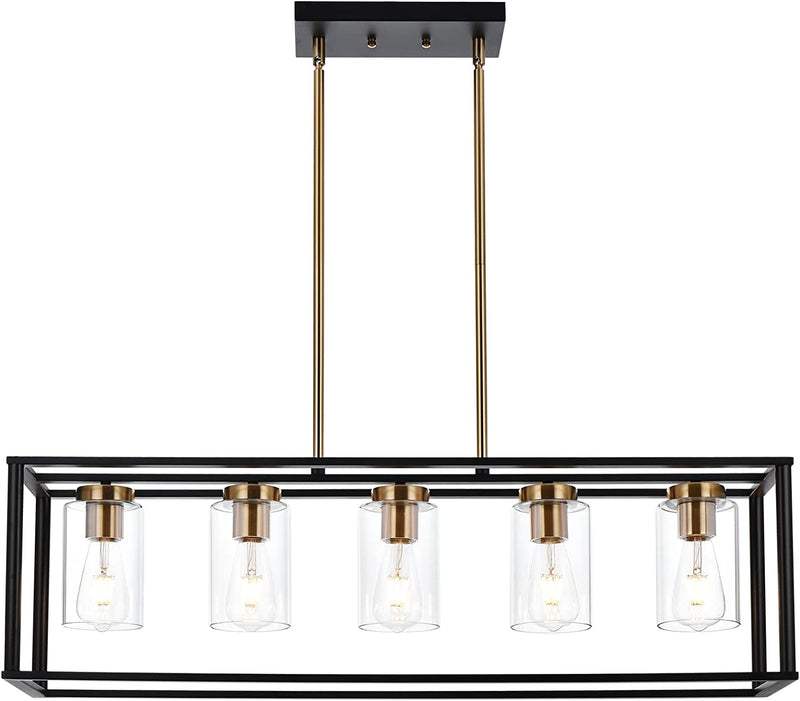 VINLUZ Single 1 Light Black and Brushed Nickel Modern Glass Pendant Light Industrial Modern Metal Chandelier with Clear Glass Shade for Dining Room Kitchen Island Foyer Cafe Home & Garden > Lighting > Lighting Fixtures VINLUZ Black and Brass 5 Light 