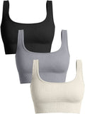 OQQ Women'S 3 Piece Medium Support Tank Top Ribbed Seamless Removable Cups Workout Exercise Sport Bra Sporting Goods > Outdoor Recreation > Winter Sports & Activities OQQ Black Grey Beige Large 