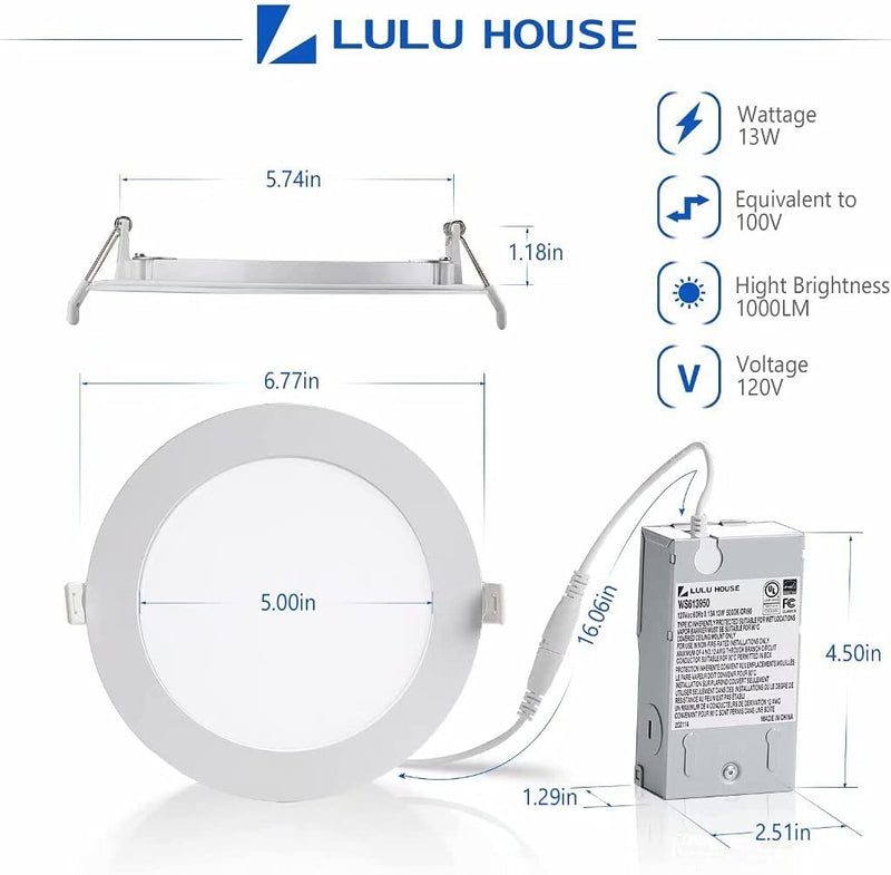 LULU HOUSE 12 Pack 6 Inch Ultra-Thin LED Recessed Ceiling Light with Junction Box,3000K Warm White,Cri90,13W 100W Eqv,1000Lm High Brightness,Dimmable Can-Killer Downlight,Ul and Energy Star Certified Home & Garden > Lighting > Flood & Spot Lights LULU HOUSE   