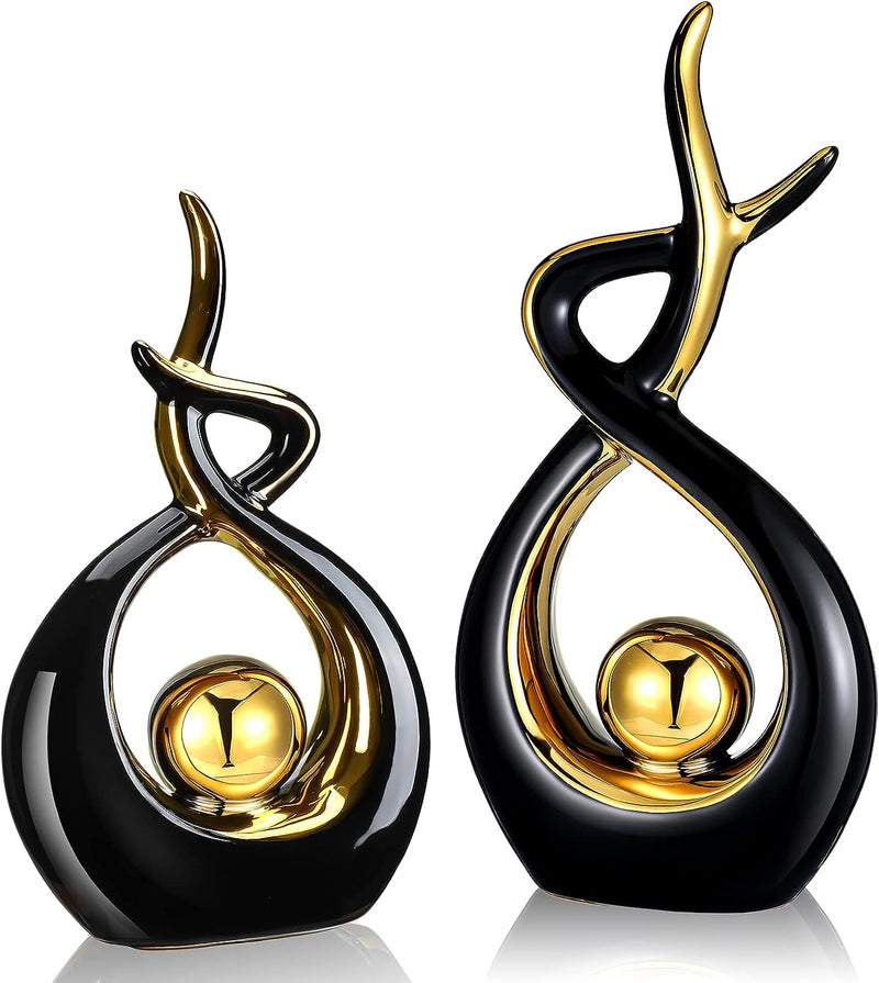 2 Pcs Modern Room Ceramic Decor Center Pieces Table Decorations Ceramic Statue Coffee Table Decor Dining Table Decor Centerpiece for Home Office Coffee Table Living Room, 2 Size (White, Silver)  Gerrii Black, Gold  