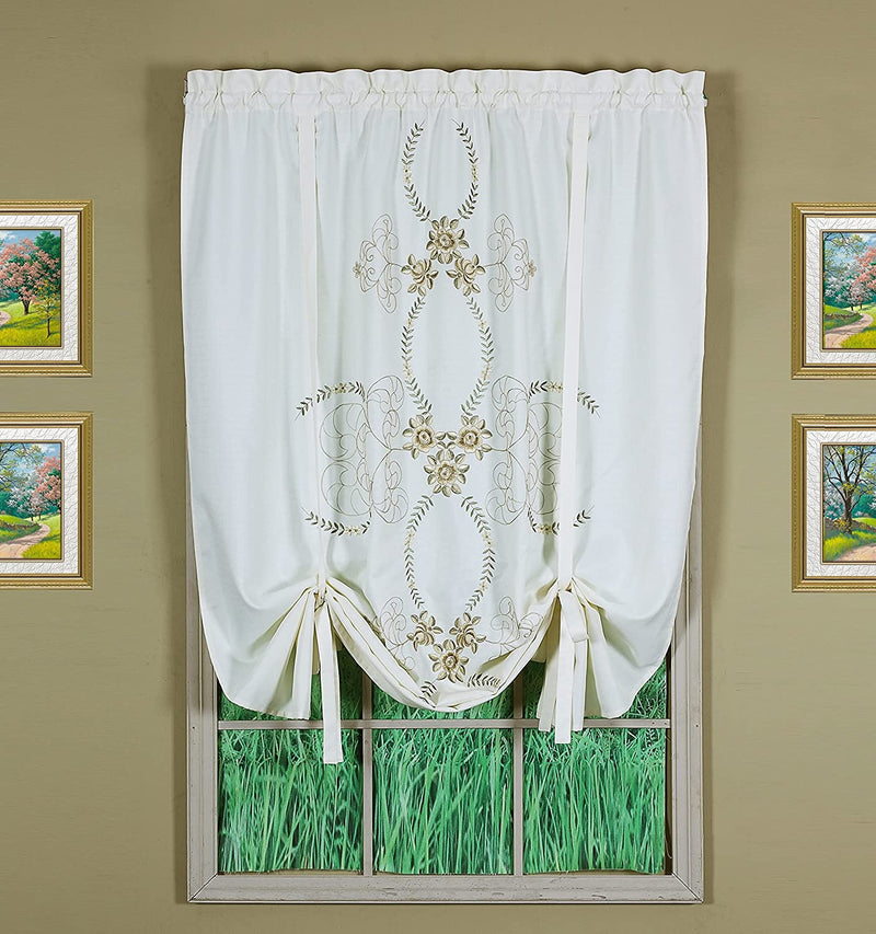Today'S Curtain Verona Reverse Embroidery Tie-Up Shade, 63", Ecru/Rose Home & Garden > Decor > Window Treatments > Curtains & Drapes Today's Curtain Ecru/Antiqu Tie-Up Shade 