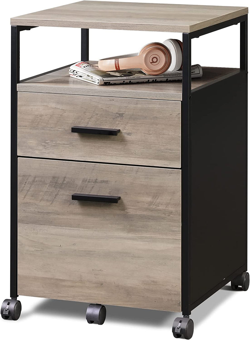 DEVAISE 2 Drawer File Cabinet, Mobile File Cart with Open Storage Shelf, Wood Filing Cabinet Fits A4, Letter or Legal Size for Home Office, Black Home & Garden > Household Supplies > Storage & Organization DEVAISE Greige 2 drawer with shelf 