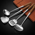 NIITAWH Wok Utensils for Carbon Steel, Stainless Steel Wok Spatula Metal, 4-Pieces 17 Inch Extra Long, Wok Tools Professional Set, Wooden Handle Skimmer, Soup Ladle, Slotted Turner Home & Garden > Kitchen & Dining > Kitchen Tools & Utensils NIITAWH Cooking Utensils Set  