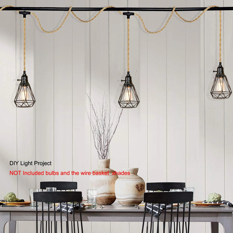 ALAISLYC Triple Plug in Pendant Lights with Cord Hanging Lamp Kit with Switch 22 Ft Long Hemp Rope Farmhouse Pndant Light Cord Lighting Fixture Kits DIY Hanging Light Home & Garden > Lighting > Lighting Fixtures ALAISLYC   