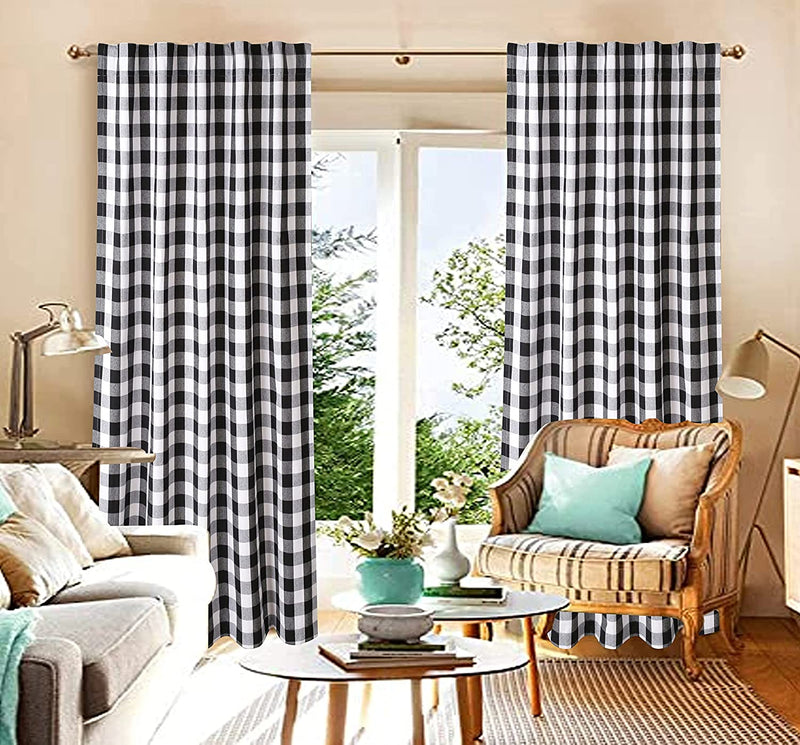 Life by Cotton Buffalo Curtains Black and White Panel in Plaid Cotton 50" W X 84" L - Set of 2, Black & White Gingham Check Curtain 84 Inch Plaid Farmhouse Style Tab Top Curtains for Living Room Home & Garden > Decor > Window Treatments > Curtains & Drapes Life By Cotton   