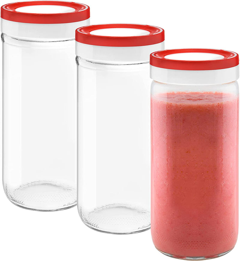 Glass Bottles for Juicing 16Oz Reusable Glass Bottles with Lids for Juice Drinking Jars with Plastic Rubber Airtight Lids Keeps Fresh Smoothies, Fruit Drinks, Homemade Beverages Bottle - 3 Pack Home & Garden > Decor > Decorative Jars Tribello   
