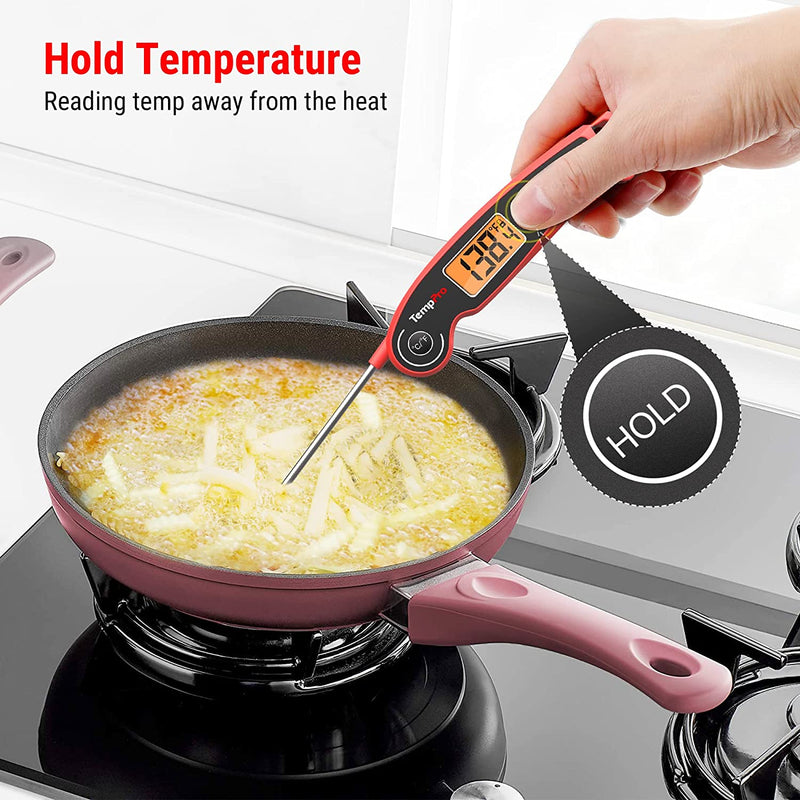 Temppro F05 Digital Meat Thermometer for Cooking with Motion Sensing, Waterproof Food Thermometer for Kitchen BBQ Oil Grill Smoker Candy Thermometer Black/Red