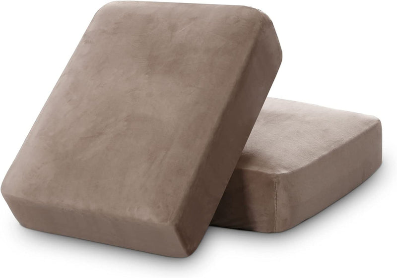 Stretch Velvet Couch Cushion Covers for Individual Cushions Sofa Cushion Covers Seat Cushion Covers, Thicker Bouncy with Elastic Edge Cover up to 10 Inch Thickness Cushions (1 Piece, Brown) Home & Garden > Decor > Chair & Sofa Cushions PrinceDeco Taupe 2 