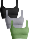 OQQ Women'S 3 Piece Medium Support Tank Top Ribbed Seamless Removable Cups Workout Exercise Sport Bra Sporting Goods > Outdoor Recreation > Winter Sports & Activities OQQ Black Grey Green Large 