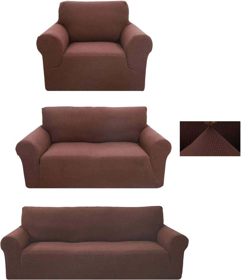 Sapphire Home 3-Piece Brushed Premium Slipcover Set for Sofa Loveseat Couch Arm Chair, Form Fit Stretch, Wrinkle Free, Furniture Protector Set for 3/2/1 Cushion, Polyester Spandex, 3Pc, Brushed, Brown Home & Garden > Decor > Chair & Sofa Cushions Sapphire Home   