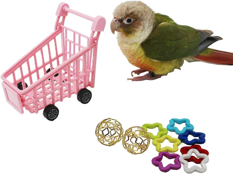 Bird Puzzle Training Toys Set，Parrots Tabletop Interactive Toys Pack，Parakeets Hobby Building Toys for Throwing Chewing Learning, Mini Pink Plastic Shopping Cart Toy with Balls for Cockatiel Conure Animals & Pet Supplies > Pet Supplies > Bird Supplies > Bird Toys QBLEEV   