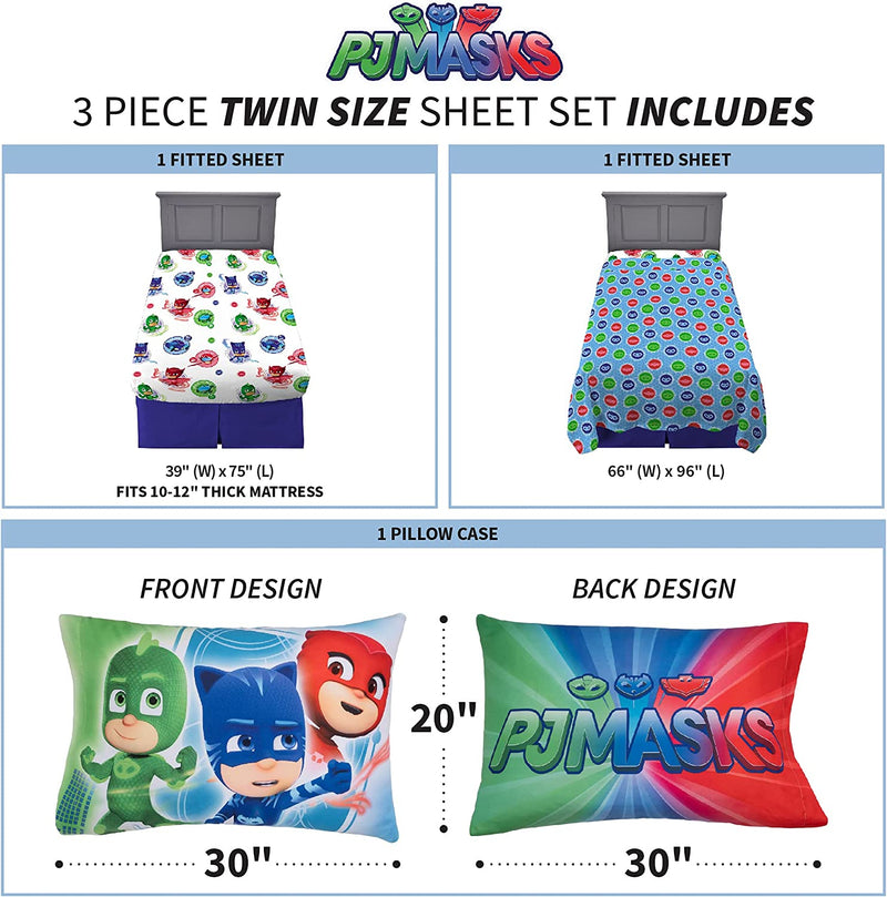 Franco Kids Bedding Super Soft Microfiber Sheet Set, (3 Piece) Twin Size, PJ Masks Home & Garden > Linens & Bedding > Bedding Franco Manufacturing   