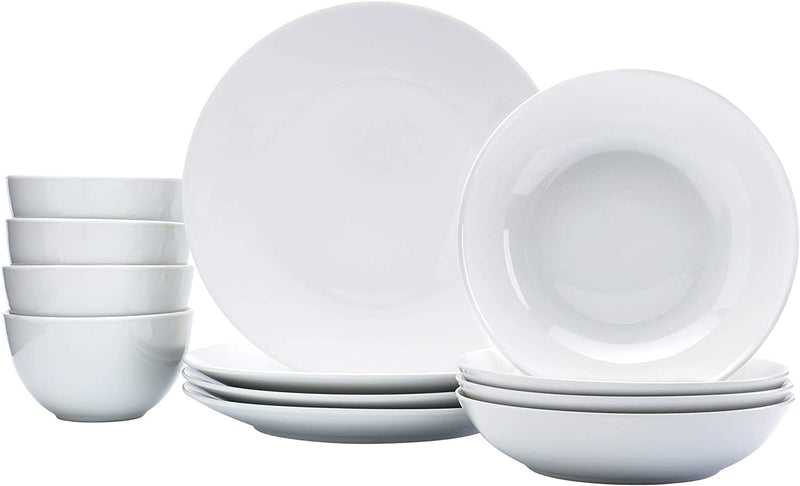 Denmark White Catering and Dining- Commercial Chef Restaurant Grade Scratch Chip Resistant Dishwasher Oven Microwave Safe Dinner Soup Cereal Plate Bowl, 12 Piece White Vitrified Dinnerware Set Home & Garden > Kitchen & Dining > Tableware > Dinnerware Tabletops Unlimited, Inc   