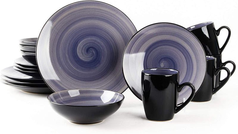 Homevss, Sonoma Stoneware Dinnerware Set, outside Black + inside Hand Painting Color (16Pc Set, Purple) Home & Garden > Kitchen & Dining > Tableware > Dinnerware HomeVss Cobalt  