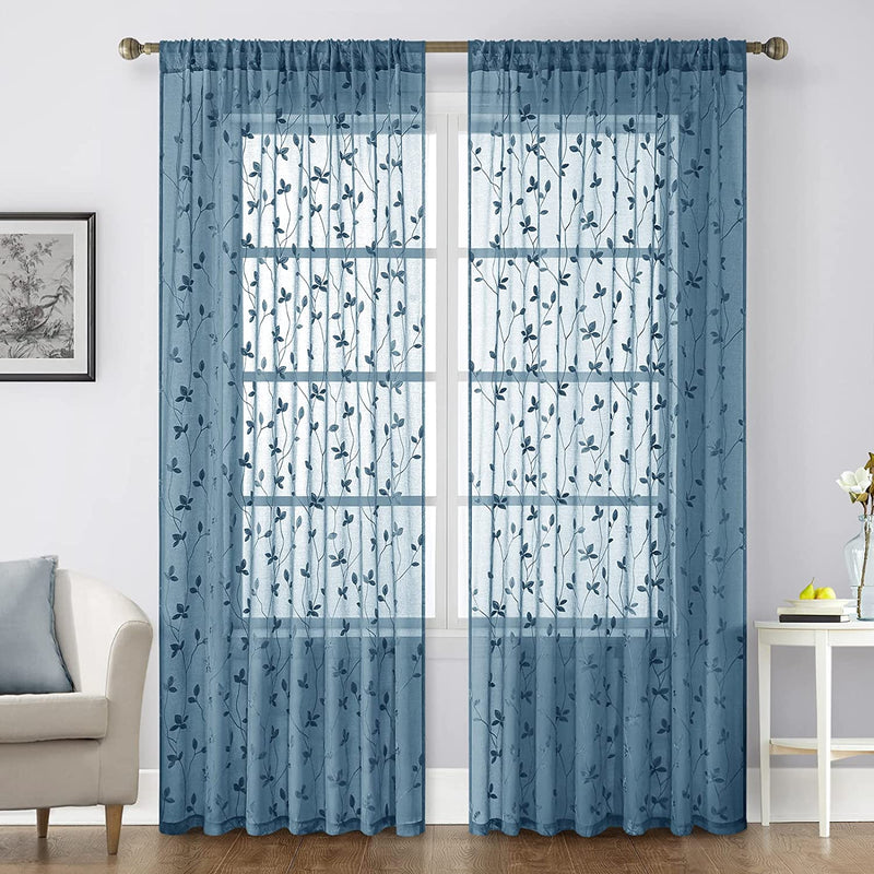 HOMEIDEAS Sage Green Sheer Curtains 52 X 84 Inches Long 2 Panels Embroidered Leaf Pattern Pocket Faux Linen Floral Semi Sheer Voile Window Curtains/Drapes for Bedroom Living Room Sporting Goods > Outdoor Recreation > Fishing > Fishing Rods HOMEIDEAS Cyan Blue W52" X L96" 