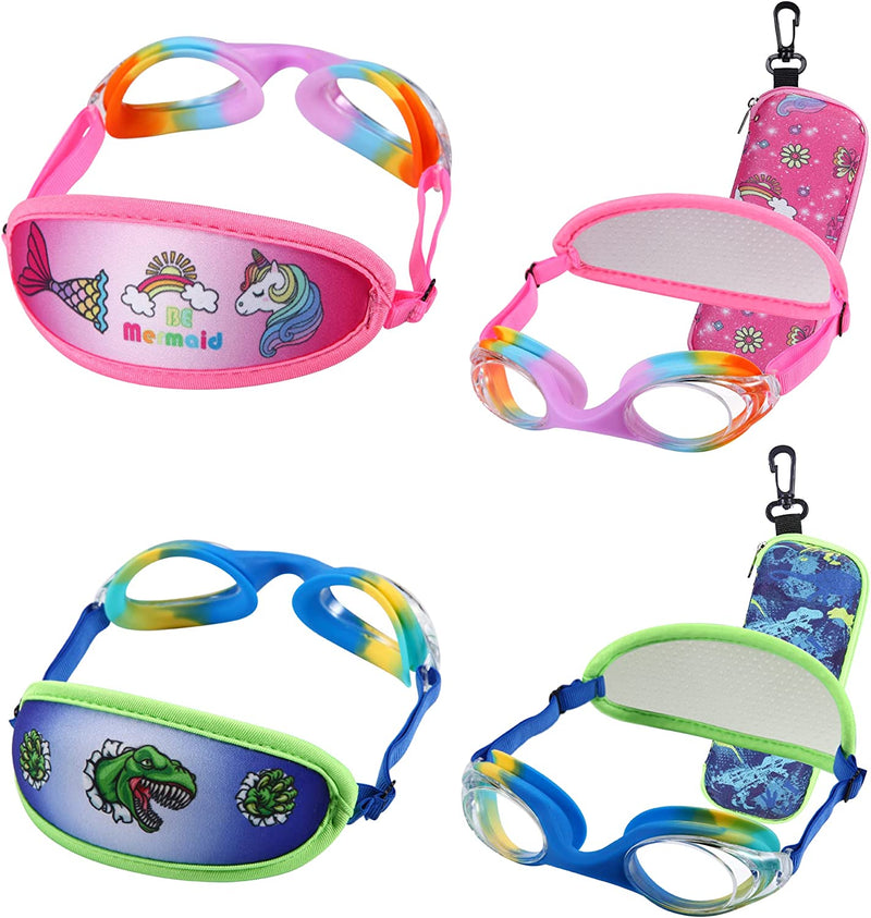 Kids Swim Goggles,Swim Goggles for Kids Adult, Swim Goggles with Fabric Strap - No Tangle Elastic, Pain Free Head Band Sporting Goods > Outdoor Recreation > Boating & Water Sports > Swimming > Swim Goggles & Masks HYDROCOMFY 2pk - Rainbow / Dinosaur  