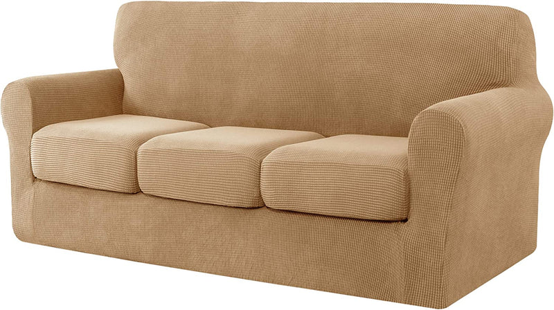 Ouka Slipcover with 3-Piece Separate Cushion Cover, High Stretch Couch Cover, Soft Protector for Sofa with Separate Cushions(Large,Ivory White) Home & Garden > Decor > Chair & Sofa Cushions Ouka Khaki Large 