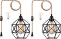 HXMLS Plug in Pendant Light,Hanging Lights with Plug in Cord 14Ft Hemp Rope Hanging Lamp Cage Lampshade Pendant Lighting Fixtures with Dimmable Switch for Living Room Bedroom Kitchen Island(2Pack) Home & Garden > Lighting > Lighting Fixtures HXZM Black-3 2 