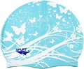 Moolecole Soft Waterproof Silicone Swim Cap Girls Summer Pool Sea Swimming Cap Bathing Haircare Hat for Long Hair Sporting Goods > Outdoor Recreation > Boating & Water Sports > Swimming > Swim Caps Moolecole Blue Butterfly  