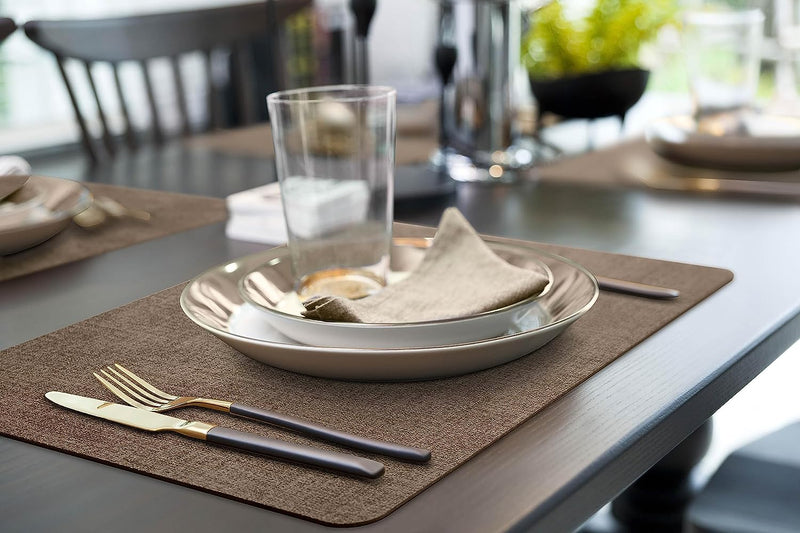 More Décor Faux Leather Placemats for Dining and Kitchen Table - Stain and Heat Resistant, Non Slip, Wipeable, Washable - Set of 6 - Brown  More Decor   