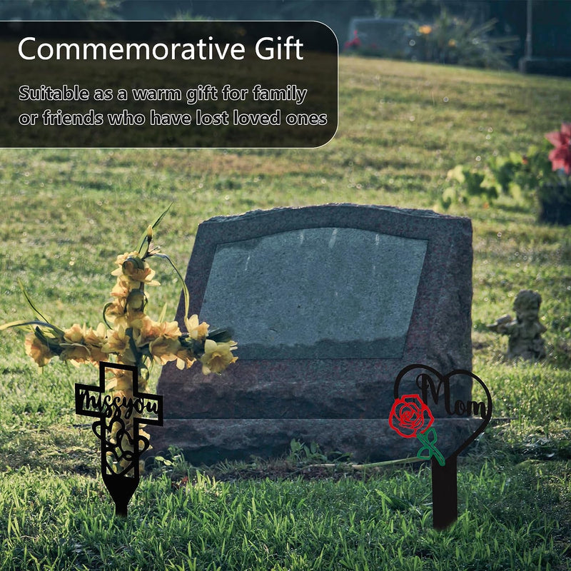 Jspupifip 2 Pcs Memorial Grave Marker Stake, Metal Heart Mom Sympathy Grave Stake Cross Miss You Memorial Stakes Grave Cemetery Decor Outdoors Garden Yard Signs Marker for Mom Grave (Mom Style)  Jspupifip   