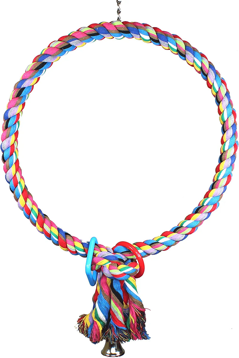 Bonka Bird Toys 1046 Huge Rope Ring Cotton Colorful Rainbow Parrot Macaw African Grey Cockatoo Large  Bonka Bird Toys (17) Inch Ring  