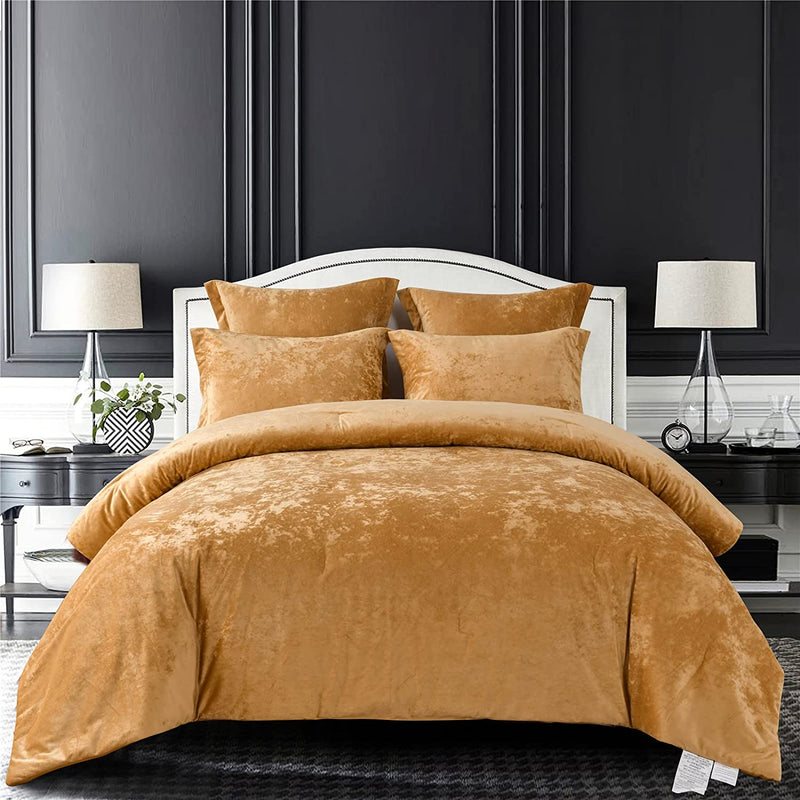 Sunshine Nicole Distressed Velvet Comforter Set, Distressed Velvet Face and Brushed Solid Microfiber Reverse, with Light Weight Soft Poly Fill, 5 Pieces Restful Green, Queen Home & Garden > Linens & Bedding > Bedding > Quilts & Comforters Sunshine Nicole Deco Gold King 