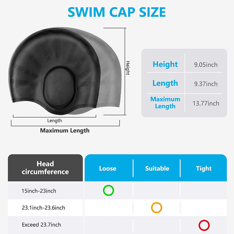 Swim Caps Cover Ears (2 Pack) Unisex Swim Caps Durable Flexible Silicone Swimming Hats for Women Men Kids Adults, with Ear Plugs&Nose Clip Bathing Swimming Caps for Short/Long Hair Sporting Goods > Outdoor Recreation > Boating & Water Sports > Swimming > Swim Caps Z-DESDEMONA   