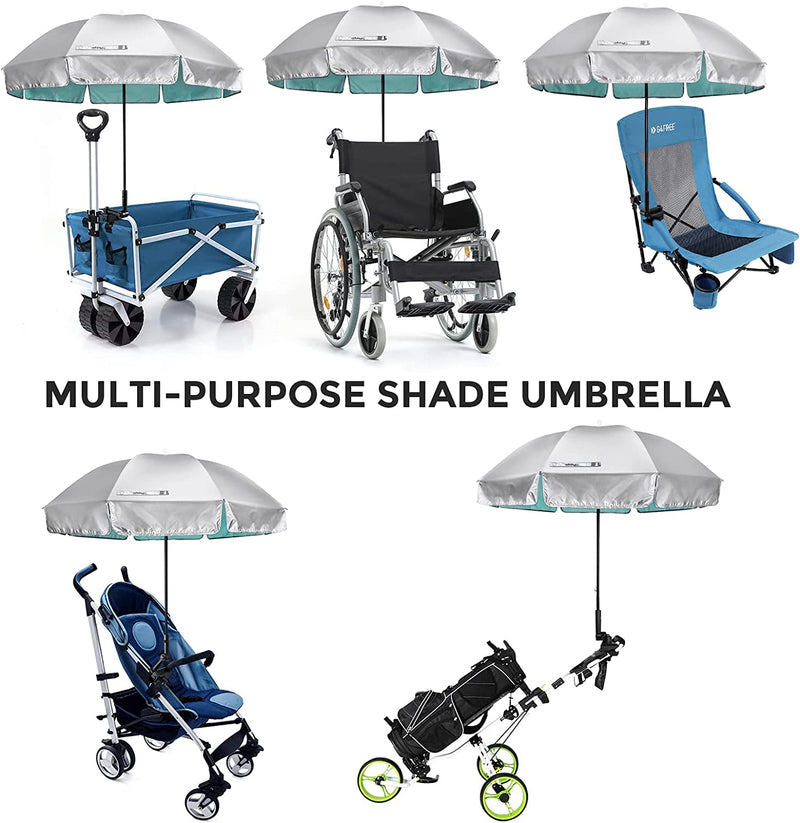 Prospo Beach Chair Umbrella with Universal Adjustable Clamp, UV Protection Sunshade Umbrella for Outdoor, Strollers, Wheelchairs, Patio Chairs, Bleacher, and Golf Carts