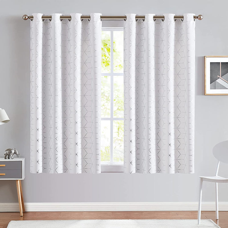 JINCHAN Silver Solid Diamond Curtain Foil Print Grommet Room Darkening Soft Sturdy Thermal Insulated Shades for Teens Kids Bedroom Living Room Nursery 63 Inches Length 2 Panels White Sporting Goods > Outdoor Recreation > Fishing > Fishing Rods CKNY HOME FASHION   
