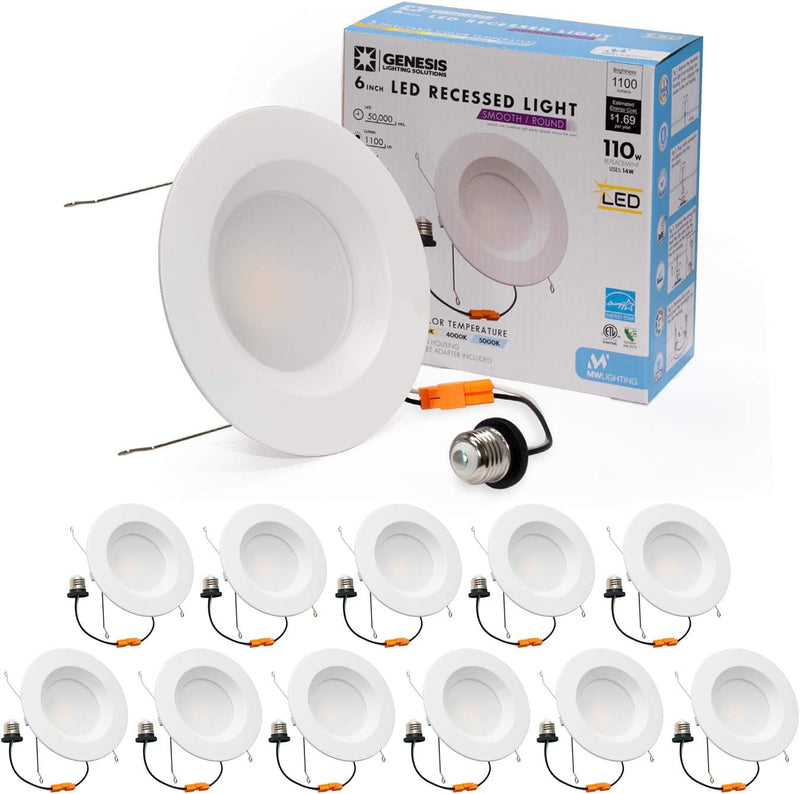 Mw 6 Inch 5 Selectable Color Temperature LED Downlight Retrofit with Smooth Trim, 2700/3000/3500/4000/5000K, Dimmable, 75W Incandescent Equal, 1100LM, Energy Star (1 Pack) Home & Garden > Lighting > Flood & Spot Lights MW LIGHTING 12 Pack  