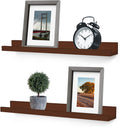 Picture Shelf, Greenco Set of 2 Wall Mounted Photo Ledge Floating Shelves for Bedroom, Living Room, Kitchen, Bathroom, Nursery Display, White Finish Furniture > Shelving > Wall Shelves & Ledges Greenco Walnut  
