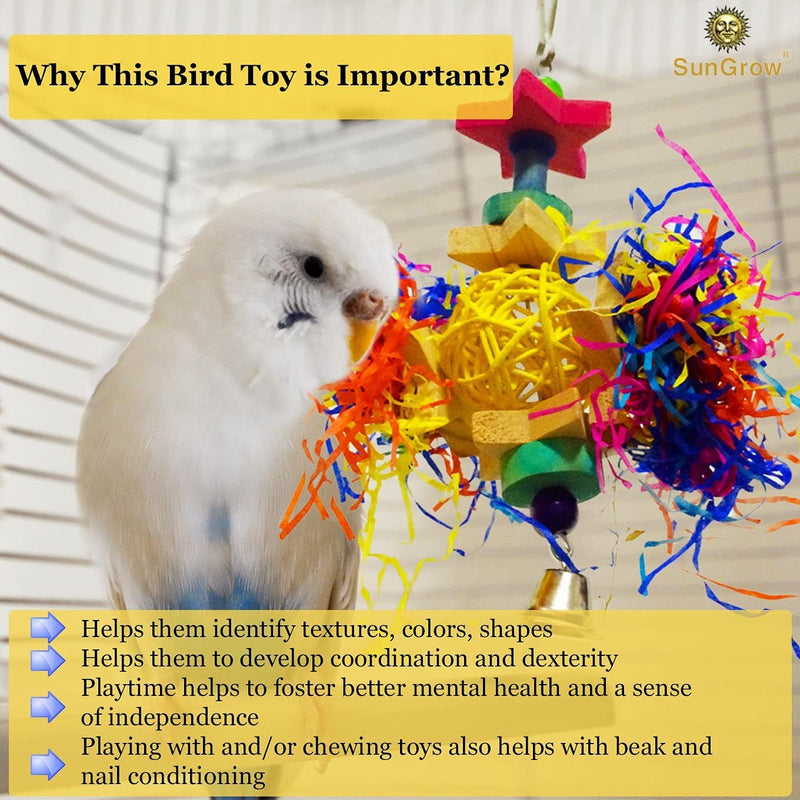 Sungrow Parakeet Toy, Brightly Colored Hanging Toy Made of Rattan, Wood and Shredded Paper, for Small and Medium Parrots, Cockatiels, Lovebirds and Finches (1 Piece)