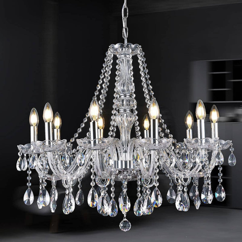 BEIRIO Modern Luxurious Candle K9 Crystal Chandelier Classic 10-Lights Pendant Ceiling Lighting Fixture for Living Room Bedroom and Dining Rome Chrome Easy to Install (27.6× 31.5 Inch) Home & Garden > Lighting > Lighting Fixtures > Chandeliers Showsun Lighting 10-lights (W-32”)  