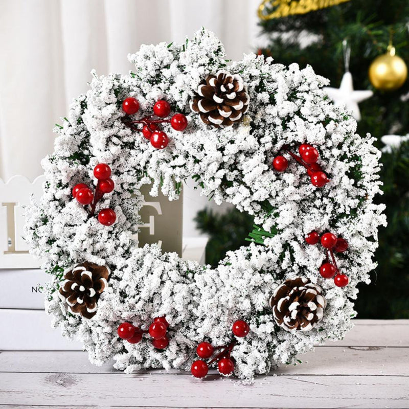 Christmas Wreath 12.6" Artificial Wreath with White Snowflake Pine Cone Red Berry for Christmas Indoor Outdoor Front Door Porch Wall Decoration Xmas Party Supplies (Without Led Light) Home Home & Garden > Decor > Seasonal & Holiday Decorations& Garden > Decor > Seasonal & Holiday Decorations Karlsitek   