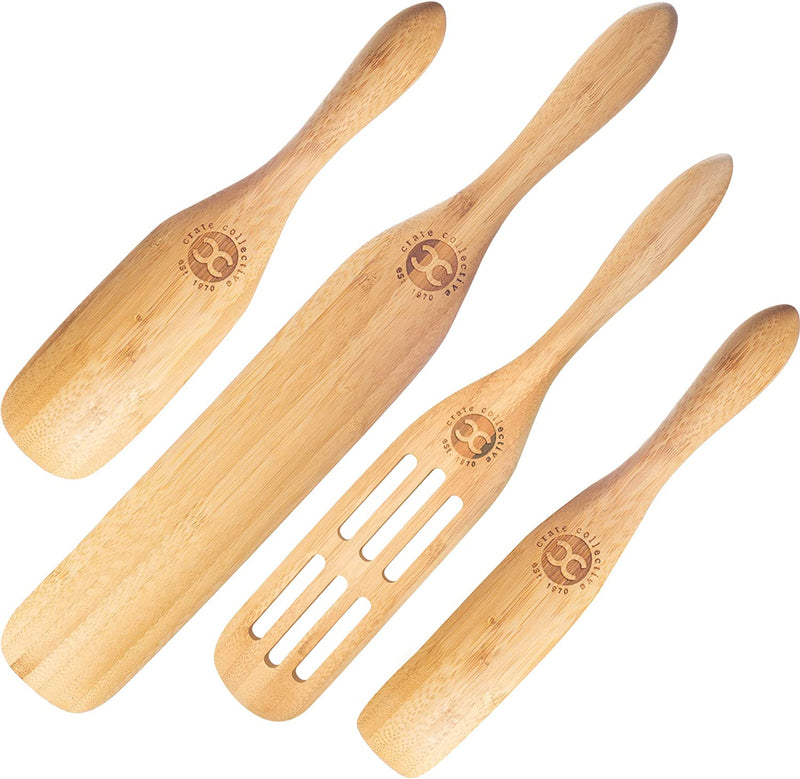 Crate Collective the Original 4-Piece Bamboo Spurtle Set - Wooden Cooking Spoon Utensils for Stirring, Serving, Mixing, Whisking, Whipping, Flipping Food - Non-Scratching, Eco-Conscious Kitchen Tools Home & Garden > Kitchen & Dining > Kitchen Tools & Utensils Crate Collective 4 Piece Spurtle Set  