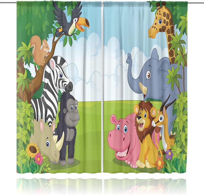 MESHELLY Baby Boy Nursery Jungle Safari Curtains 42(W) X 63(H) Inch Rod Pocket Kids Children Play Forest Lion Animal Printed Curtains for Living Room Bedroom Window Drapes Treatment Fabric 2 Panels Home & Garden > Decor > Window Treatments > Curtains & Drapes MESHELLY   